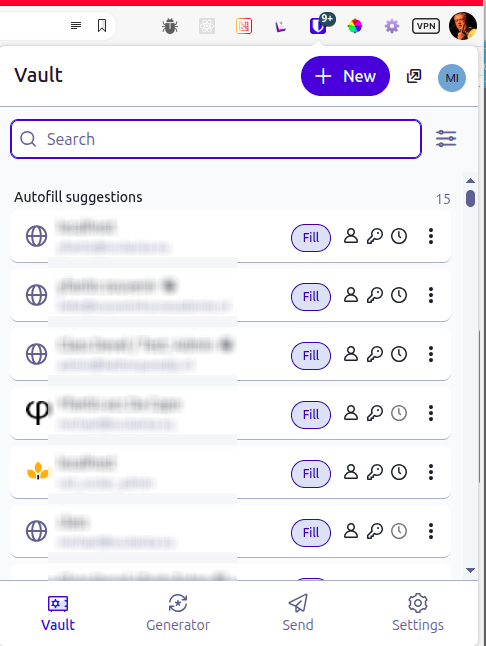Bitwarden extension open